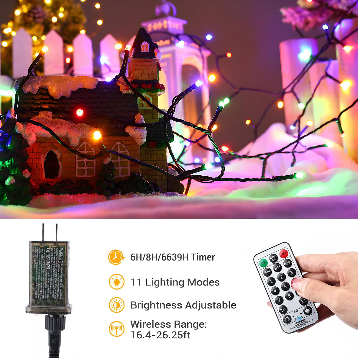 Brizled Christmas Lights Outdoor, 180.4ft 500 LED Color Changing Christmas String Lights with Remote, 11 Modes Christmas Tree Lights Cool White & Multicolor Green Wire Xmas Lights for Xmas Party Home Brizled