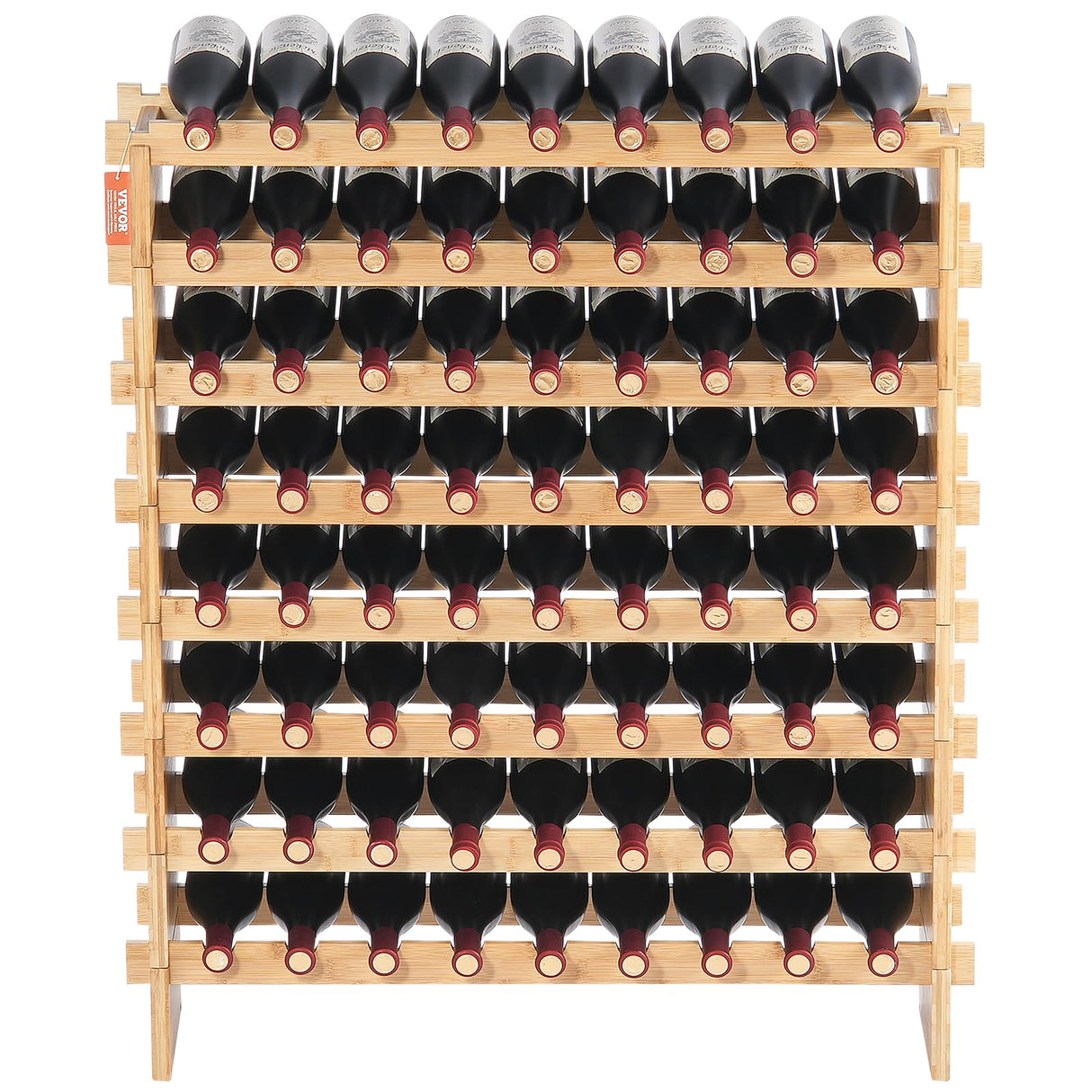 VEVOR 72 Bottle Upgrade Modular Wine Rack, Continuously Store Pinot Bottles, 8-Tier Bamboo Wood Storage Rack, Floor Freestanding Wines Holder Display Shelf, Wobble-Free Shelves for Kitchen Bar Cellar VEVOR
