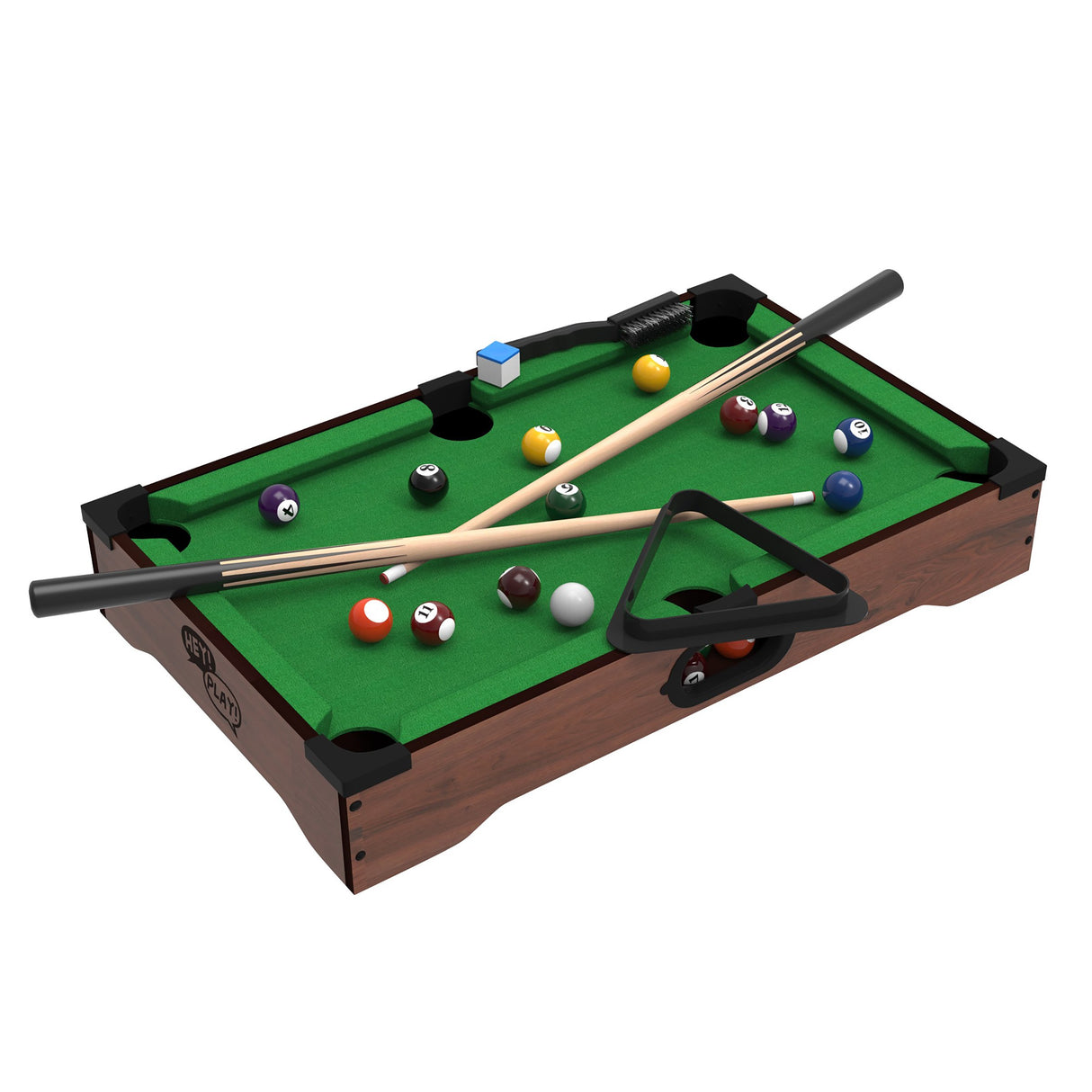 Mini Pool Table - 20-Inch Portable Tabletop Billiards Game with Cue Balls, Sticks, Chalk, Brush, and Triangle Rack - Table Games by Hey Play Hey! Play!