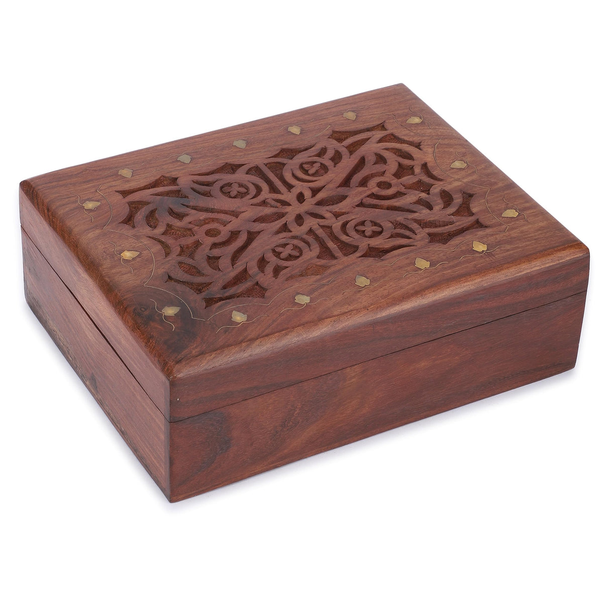 Ajuny Wooden Hand Carved Decorative Treasure Chest Trinket Jewelry Box Large Celtic Design Multipurpose Use Necklaces Watch Storage Organizer keepsake Holder Great for Gifts - 9x7 Inch Ajuny