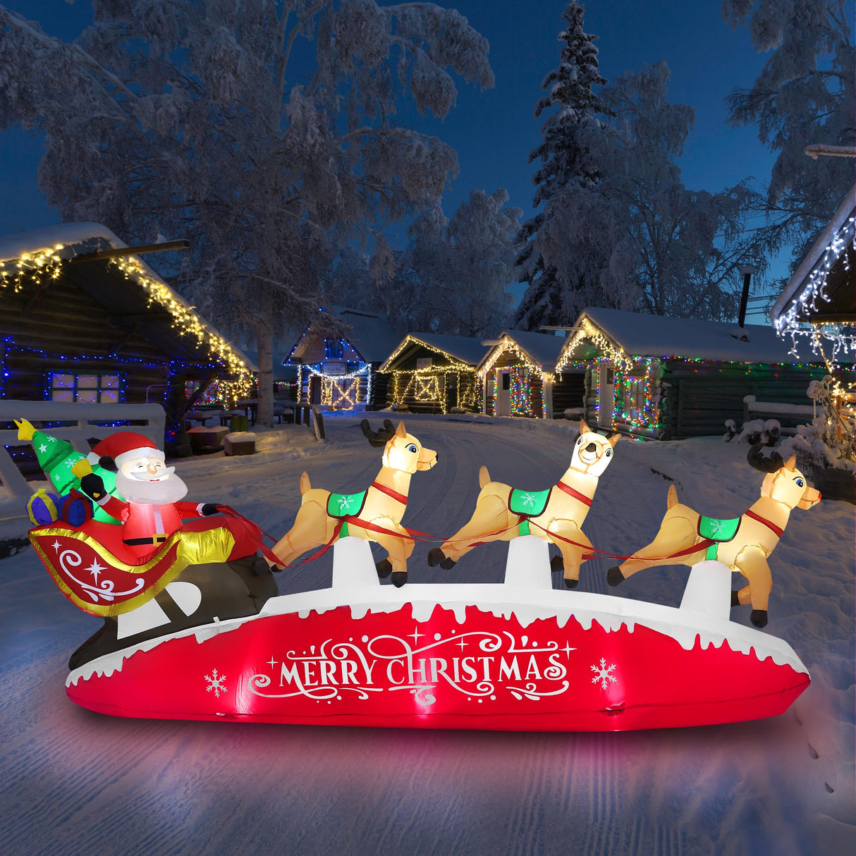 ZPISF 10 FT Santa Sleigh with Reindeer Christmas Inflatables Outdoor Decorations, Christmas Blow Up Yard Decorations for Garden Lawn Xmas Decor (Red) ZPISF