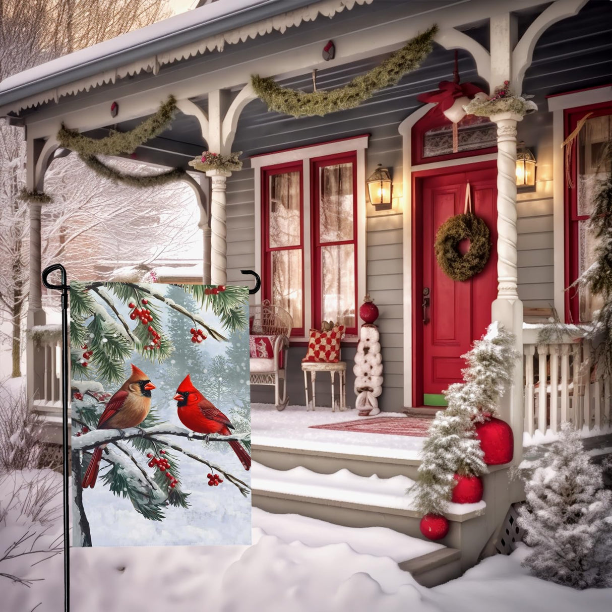 Dacawin Winter Cardinal Bird Garden Flag Red Bird Pine Twigs Yard Flag Double Sided Polyester Holly Berry Snow Seasonal Garden Flags for Outdoor Farmhouse Christams Holiday Decor 12x18 Inch Dacawin