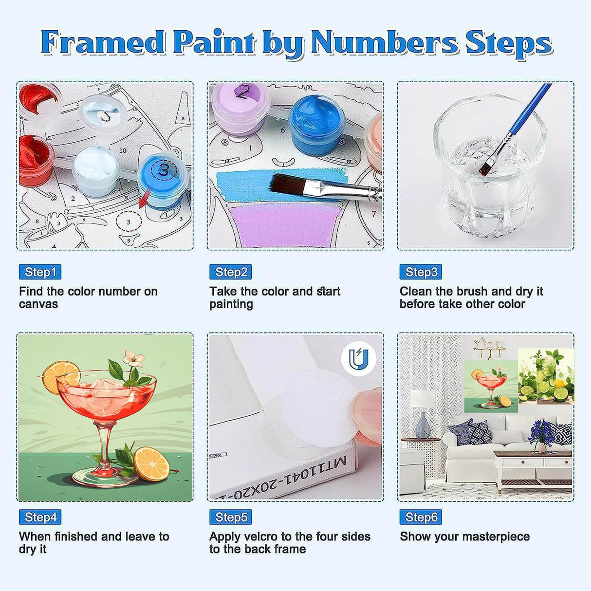 FOXKISS 4 Pack Paint by Numbers Kit for Adults Kids, Easy Framed Adults Paint by Numbers Kits, DIY Cocktail Acrylic Oil Painting Number Kits for Home Wall Decor (8 x 8 Inch) FOXKISS