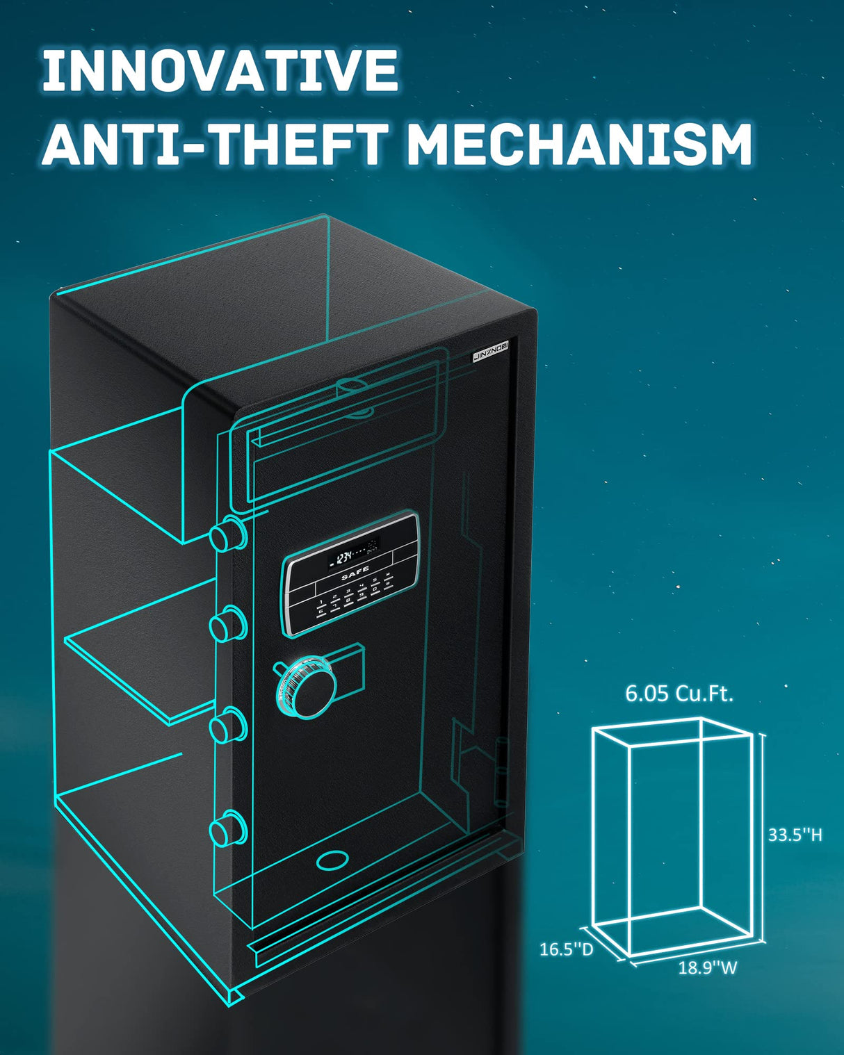 JINXNOBI Extra Large Safe Box with Big Fireproof Waterproof Document Bag,6.05 Cubic Feet Home Safe Lock Box,33.5in Security Vault with Electronic Keypad Digital Lock,for Home Office Hotel,83.5lbs JINXNOBI