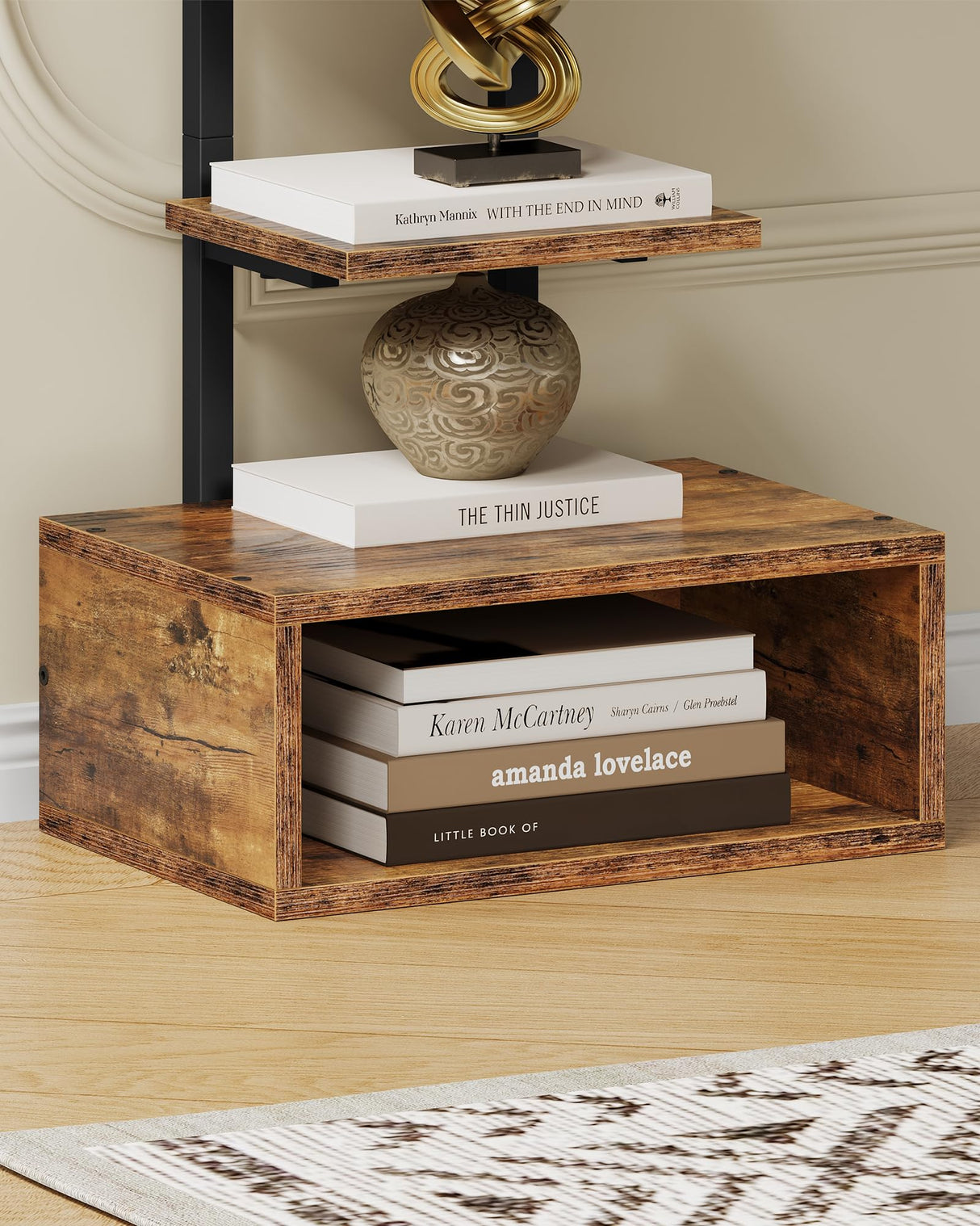 CHOEZON 8-Tier Bookshelf, LED Bookcase with Semi-Open Bottom, Small Space Standing Shelf with Lights, Corner Storage Stand, for Living Room, Home Office, Bedroom, Rustic Brown TSJ08DBF CHOEZON