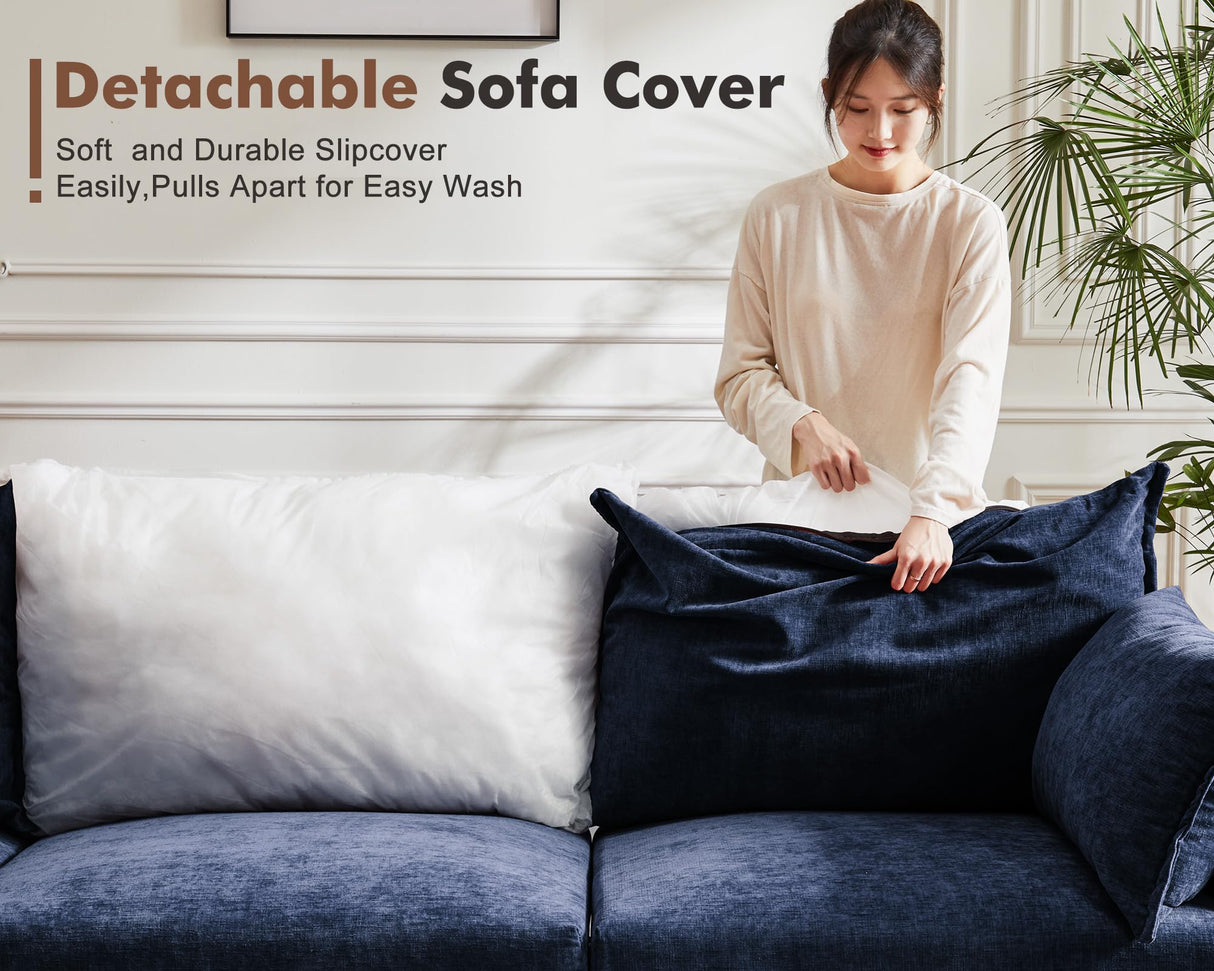 ABCASA Modular Sectional Sofa, L Shaped Couch Set for Living Room, 3-Seater Comfy Cloud Couches with Movable Storage Ottoman,DIY Combination,1400lb Capacity - Chenille Blue ABCASA