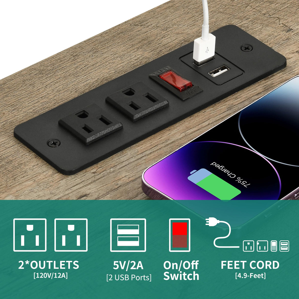 YITAHOME Farmhouse End Table with Charging Station, Nightstand Side Table Coffee Table with LED Lights Adjustable Shelf, End Table with Storage for Living Room, Bedroom, Old Oak YITAHOME