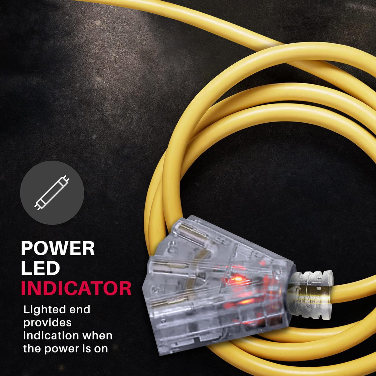 75ft Power Outdoor Extension Cord & Indoor - Waterproof Electric Drop Cord Cable - 3 Prong, 3-Outlet, SJTW, 12 Gauge, 15 AMP, 125 Volts, 1875 Watts, 12/3 by LifeSupplyUSA - Yellow (1 Pack) LifeSupplyUSA