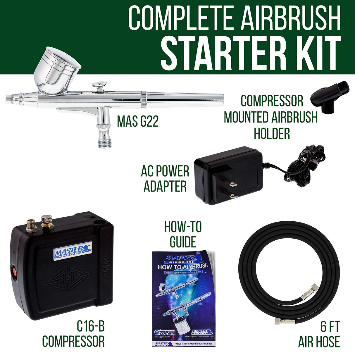 Master Airbrush Multi-Purpose Air Brush Kit with Mini Air Compressor, Gravity Feed Airbrush & Guide Book - Portable Airbrush Kit with Compressor for Nail Art, Miniature Painting Model Cars & Crafts Master Airbrush