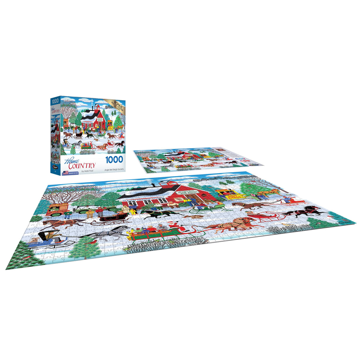 RoseArt - Home Country - Jingle Bell Sleigh Society - 1000 Piece Jigsaw Puzzle for Adults RoseArt