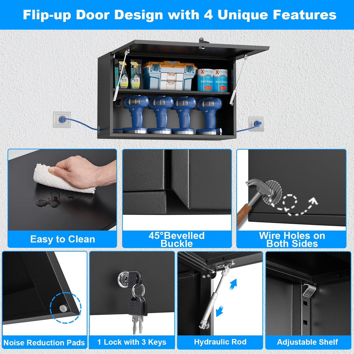 POLUP Garage Storage Cabinets with Adjustable Shelf, Up-Flip Door Metal Wall Cabinet, Wall-Mounted Locking Cabinet, 20" H One Door Utility Upper Cabinet for Garage Basement Workshop-Assembly Required POLUP