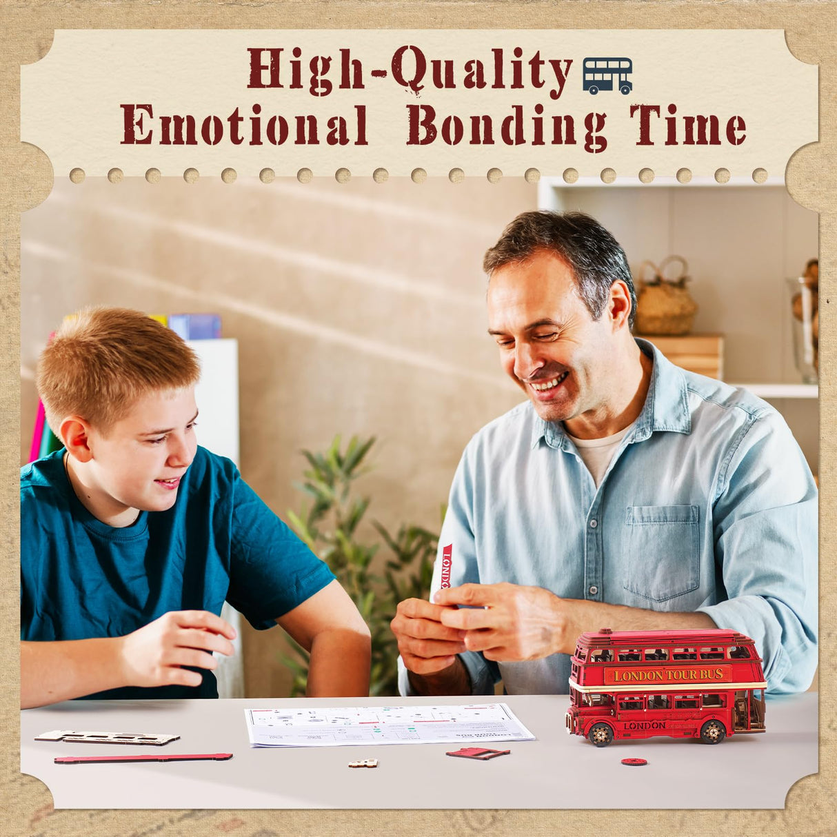 ROBOTIME 3D Puzzles for Adults Wooden Craft London Tour Bus DIY Model Kit to Build Educational Brain Teaser Toy for Kids Craft Decor Gift ROBOTIME
