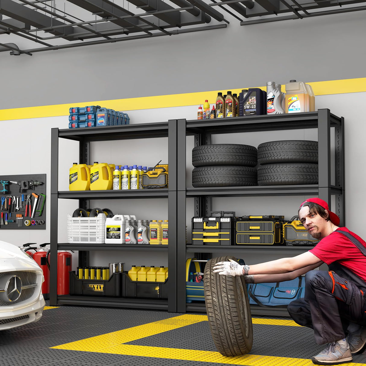 IRONFFICE Storage Shelves,Garage Shelving Units and Storage,4 Tier Metal Shelves,Metal Storage Racks Heavy Duty Load 2000lb,Warehouse,Basement,Black IRONFFICE