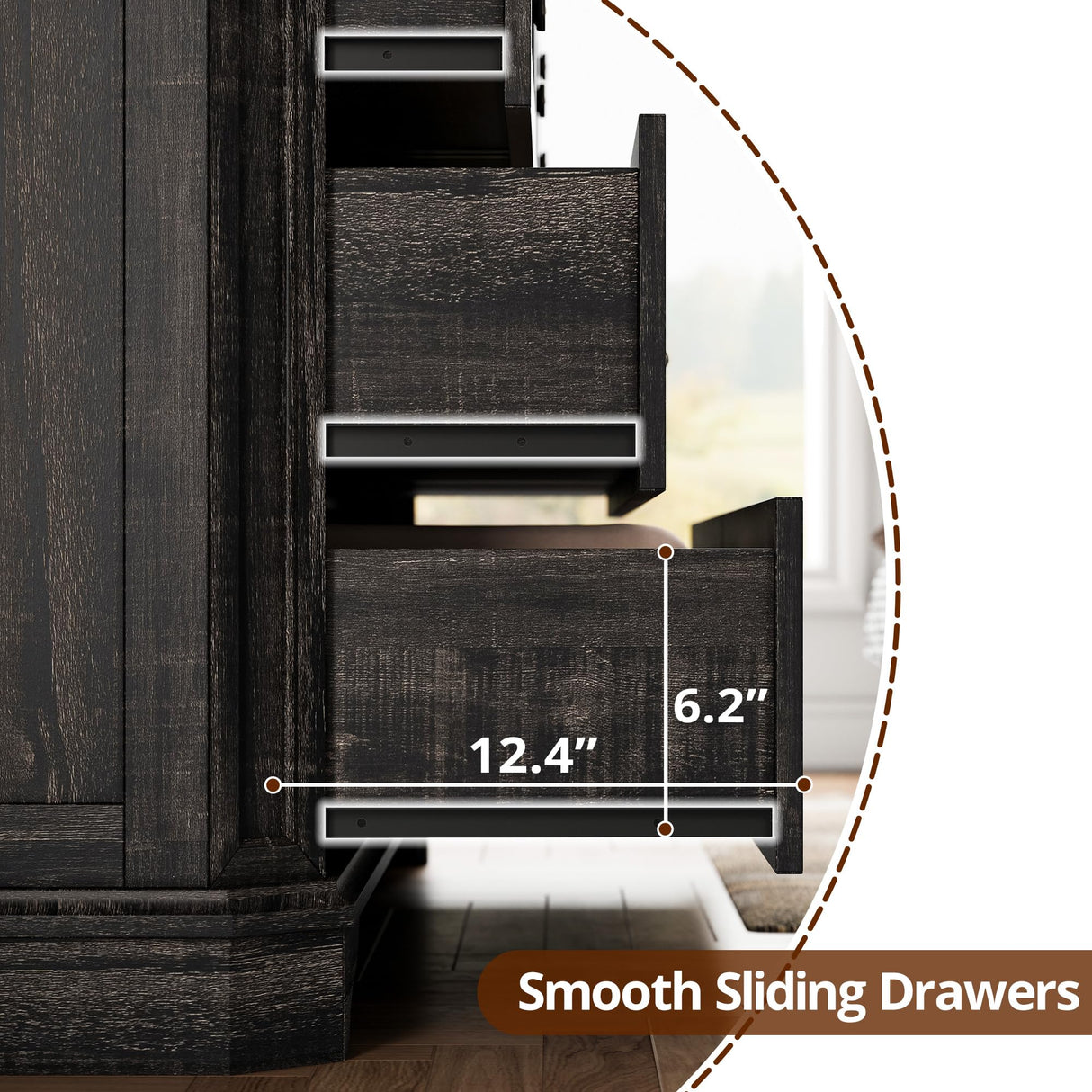 IRONCK Farmhouse 7 Drawers Dresser for Bedroom, 59" Long Dresser with Charging Station, Natural Texture, Vintage Design, for Bedroom, Charcoal IRONCK