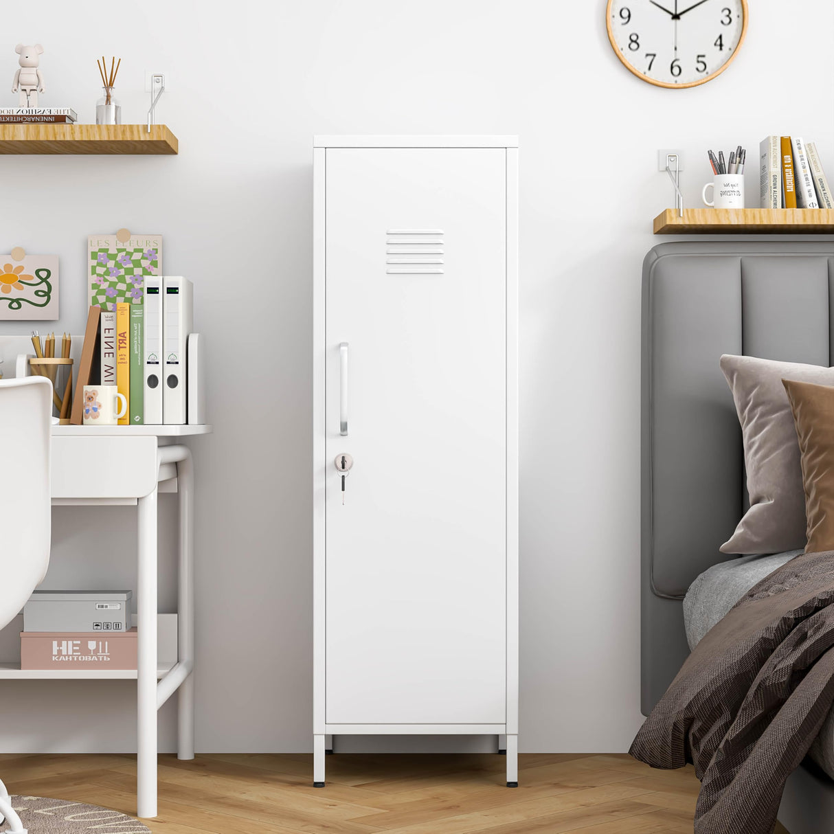 GAIOUS Metal Locker Storage Cabinet, Steel File Cabinet with Door and Shelves, Locked Storage Cabinet for Small Spaces, Locker for Employees, Storage Locker for Office Garage School Gym (1 Door,White) GAIOUS