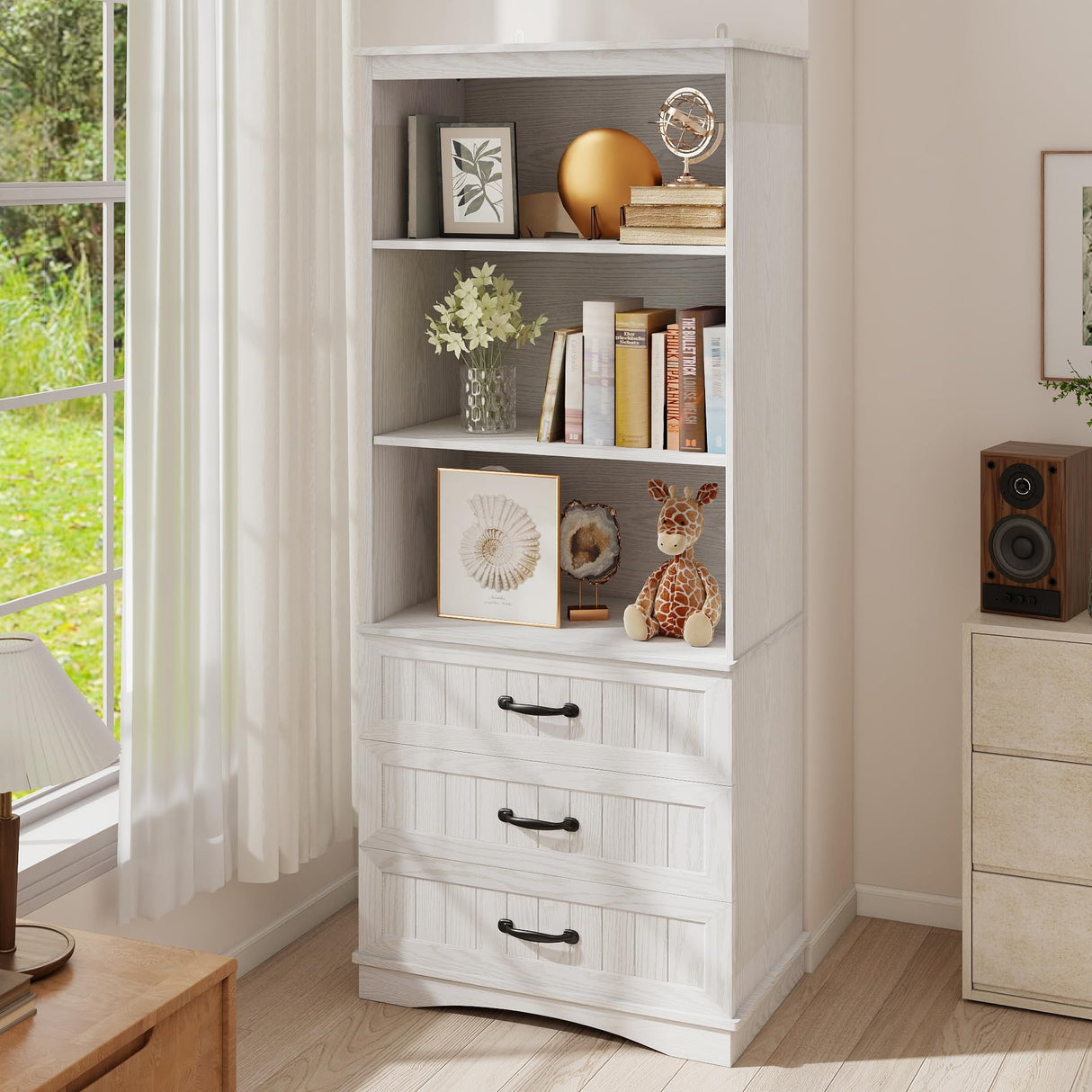 Gizoon 70'' Tall Bookcase with 3 Drawers Wooden Bookshelf with Storage Cabinet Multifunctional Book Storage Organizer for Office Living Room and Bedroom,White Gizoon