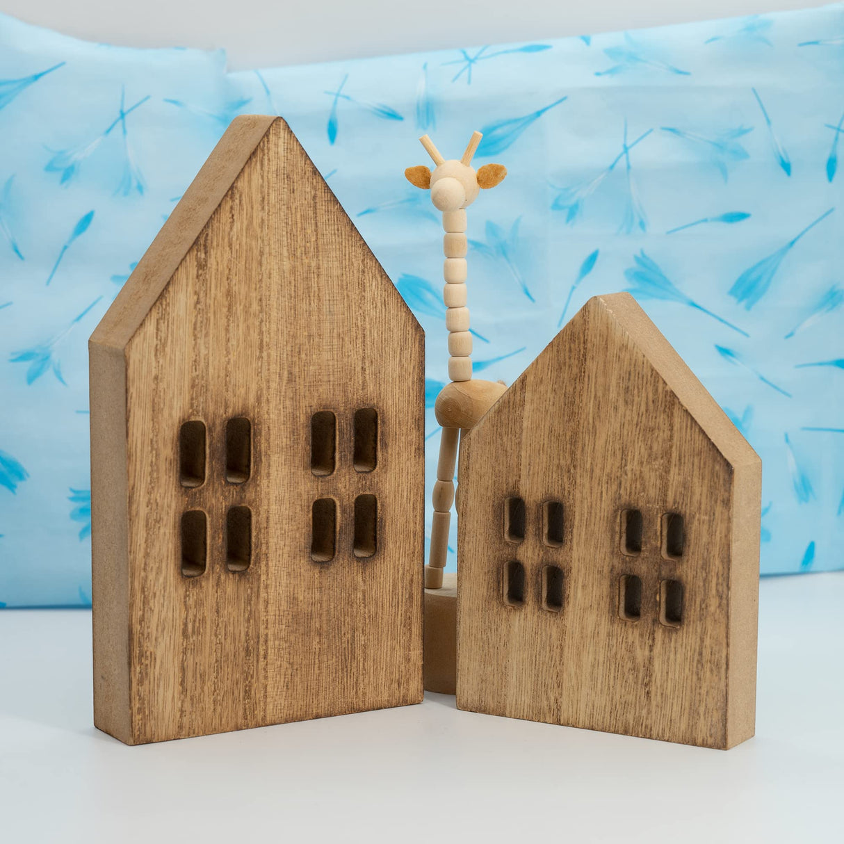 TFoRibbon House Shaped Wooden Sign Block Farmhouse Home Sign Tiered Tray Decor 2 Pack (Brown) Melostu