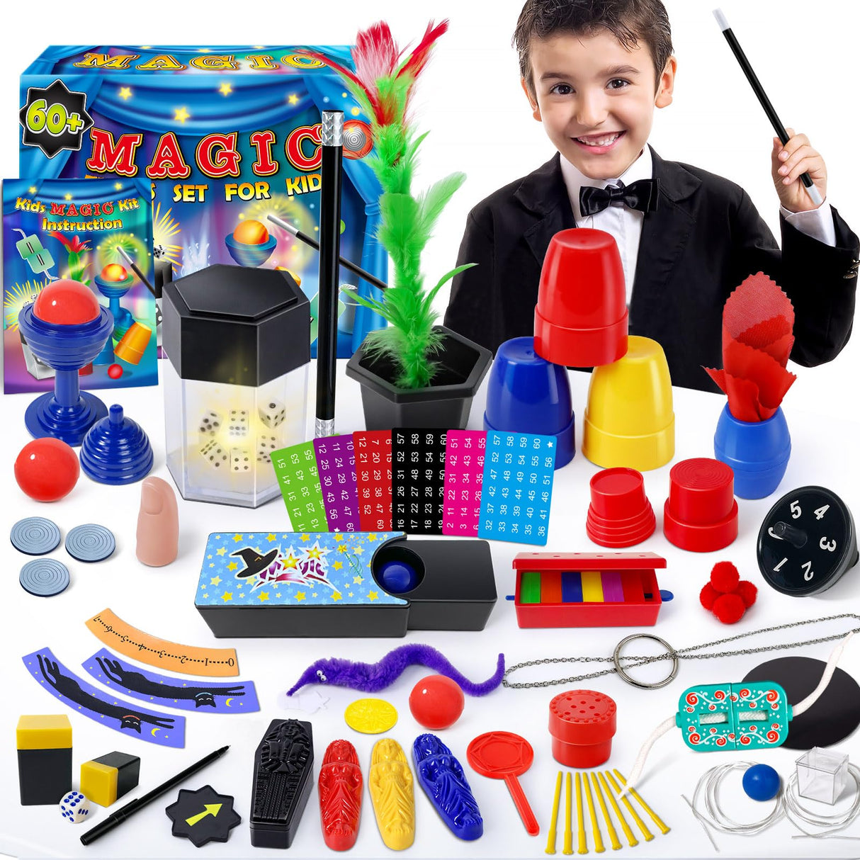 PATIFEED Magic Kit, 60 Magic Tricks for Kids Age 6-8, Magic Set with Instructions, Gift Toys for Kids Ages 6 7 8 9 10 11 12 Year Old PATIFEED