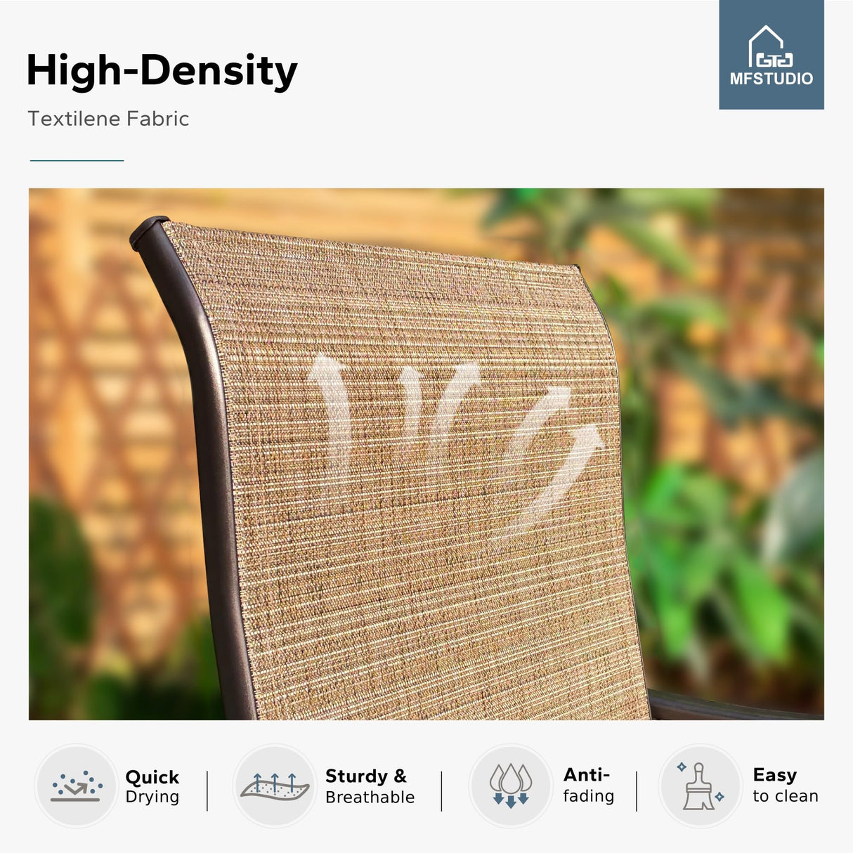 MFSTUDIO Patio Bar Set of 7, Outdoor Bar Height Table and Chairs, 1 x Heavy Duty Metal Slat High Top Bar Table with 6 x Swivel Outdoor Bar Stool, Breathable Textilene Fabric MFSTUDIO