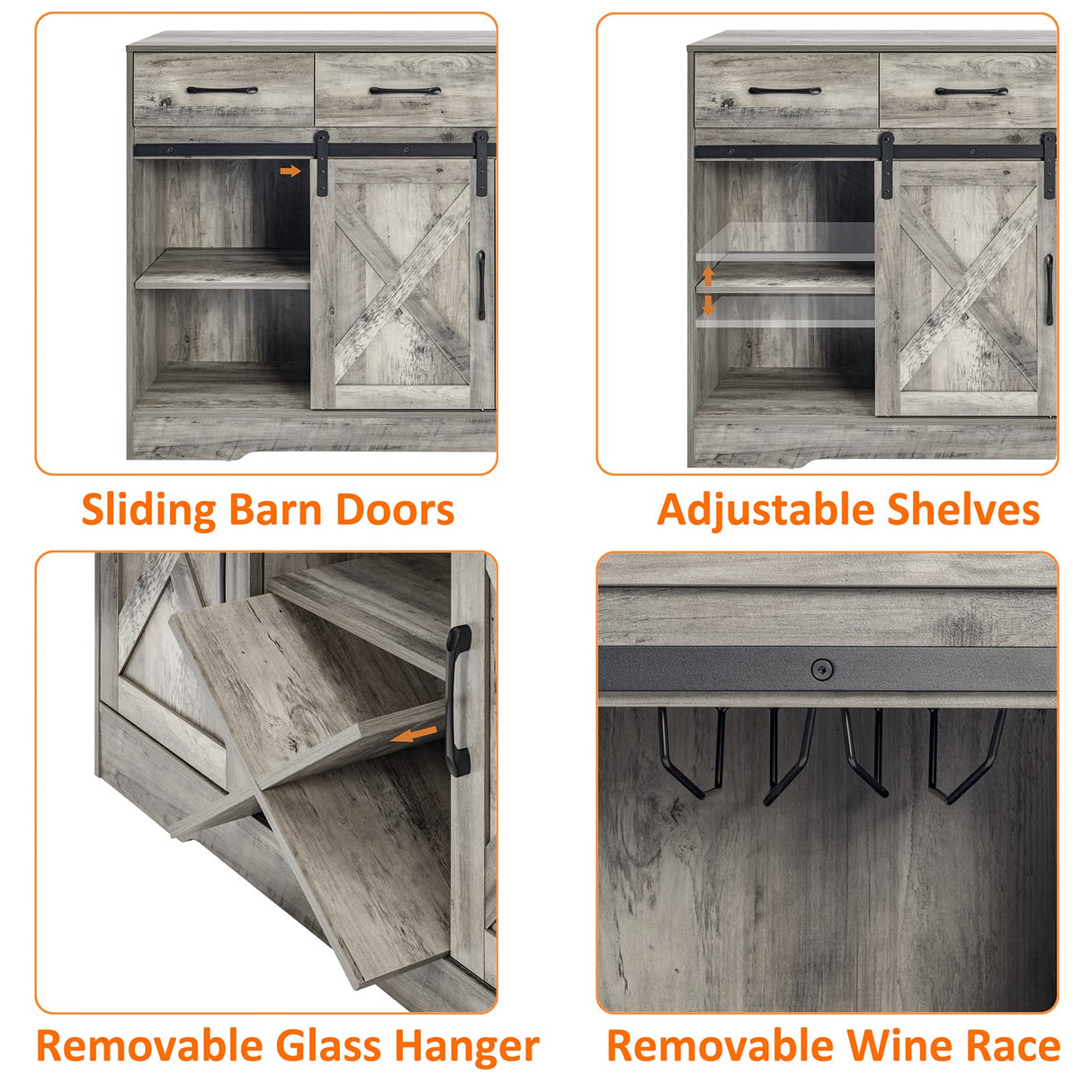 Chic Grey Farmhouse Wine Cabinet and Coffee Bar with Sliding Barn Doors and Ample Storage WoodArtSupply