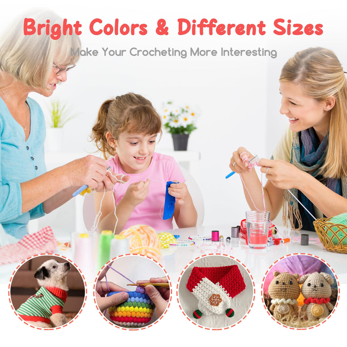 iKumar Crochet Hooks Set, 12 Sizes Crochet Needle Kit, 41 Piece Crochet Kit with Ergonomic Handles for Arthritic Hands, Knitting Needles with Yellow Storage Case iKumar