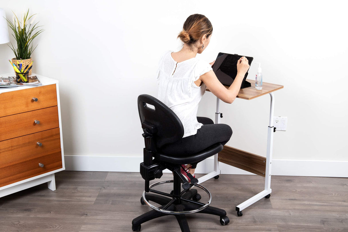 Mind Reader Woodland Collection, Mobile Sit/Stand Laptop Desk, Adjustable, Lockable Casters, Portable, 21.75" L x 15.75" W x 33" H, White Mind Reader