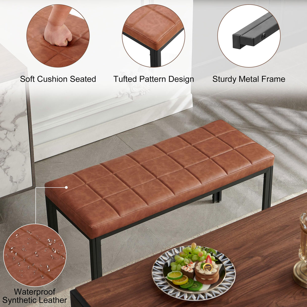 Homedot Dining Table Set for 4, Industrial Rectangle Kitchen Table with Upholstered Chairs and Bench, 4-Person Dining Room Table Set, Breakfast Dinette Set for Small Spaces, Apartment Homedot