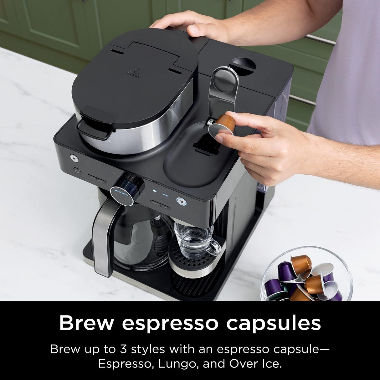 Ninja Espresso & Coffee Maker & Barista System, 3 Espresso Brew Styles, Single-Serve Coffee & Nespresso Capsule Compatible, Built-in Frother, Espresso, Cappuccino & Latte Maker, Black, CFN601 Ninja
