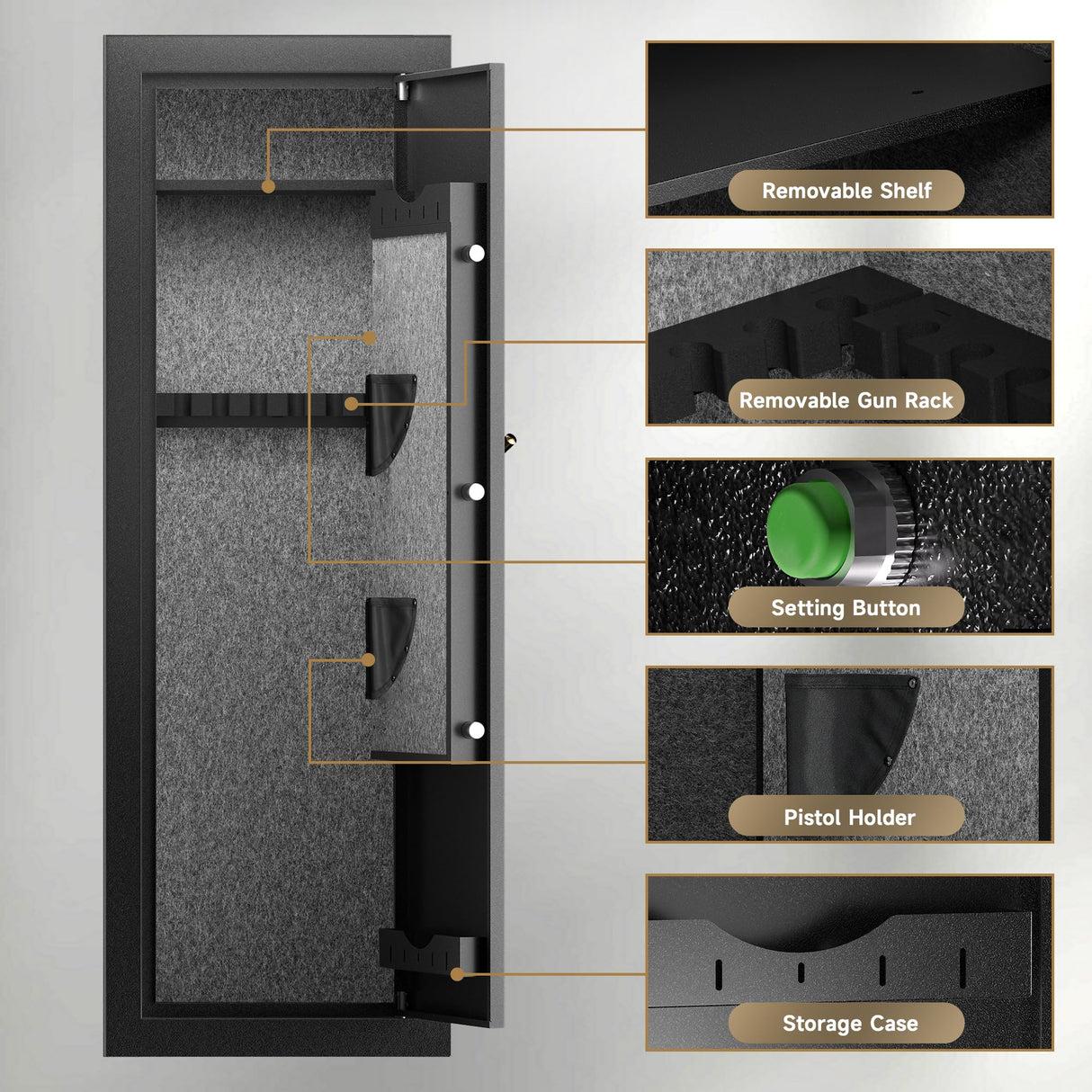 KAER 15 Biometric Gun Safe, Quick Access Fingerprint Gun Safes for Rifles and Pistols, Large Heavy-Duty Gun Cabinet for Shotguns with Removable Shelf & Gun Racks, No Assembly Required KAER