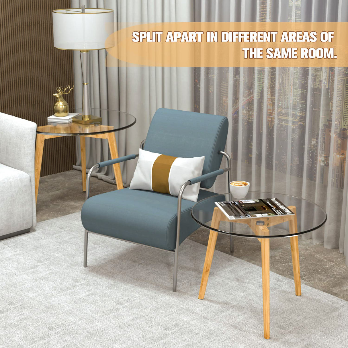 Bambloom Glass Coffee Table, Round Clear Nesting Tables Set of 2, Transparent Modern Accent Living Room Side Table End for Home Office Apartment Sofa, Easy Assembly Bambloom