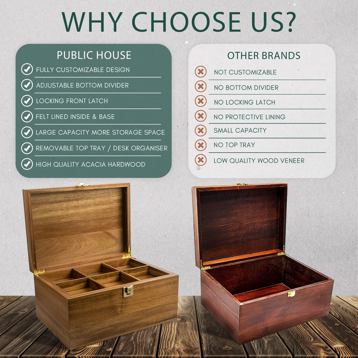 Public House Locking Wooden Keepsake Box, Customizable Design With Adjustable Tray and Divider. Wood Box, Wooden Storage Box, Large Wooden Box with Public House