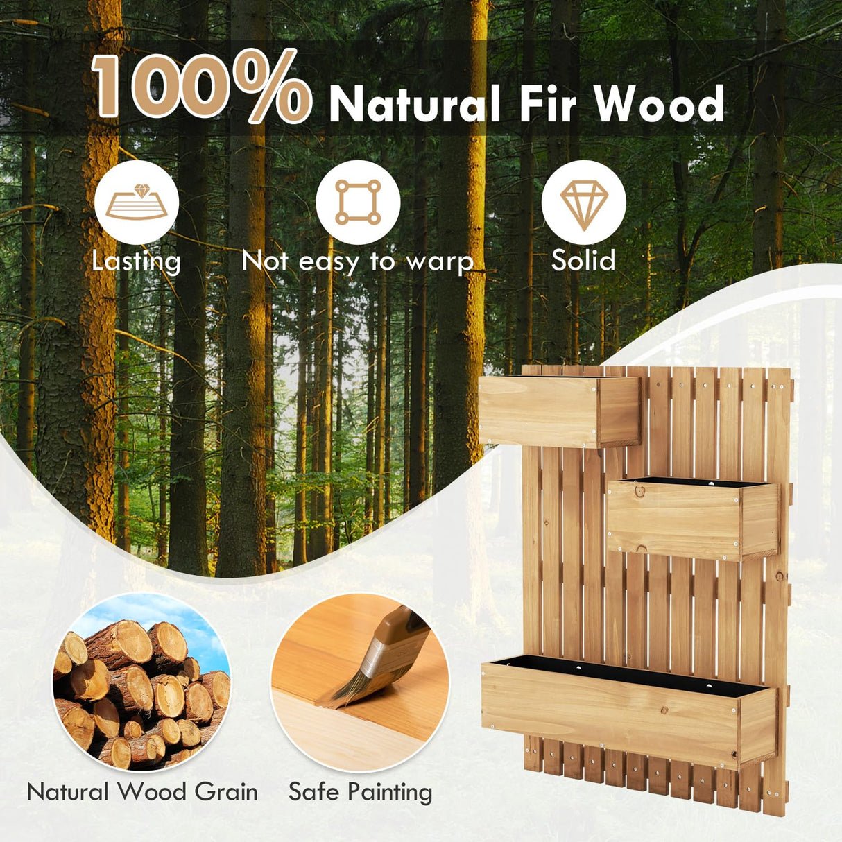 Toolsempire Hanging Plant Trellis Outdoor, Wooden Trellis with Raised Garden Beds, Wall Mounted Garden Planter Trellis for Patio, Porch, Balcony & Front Door Toolsempire