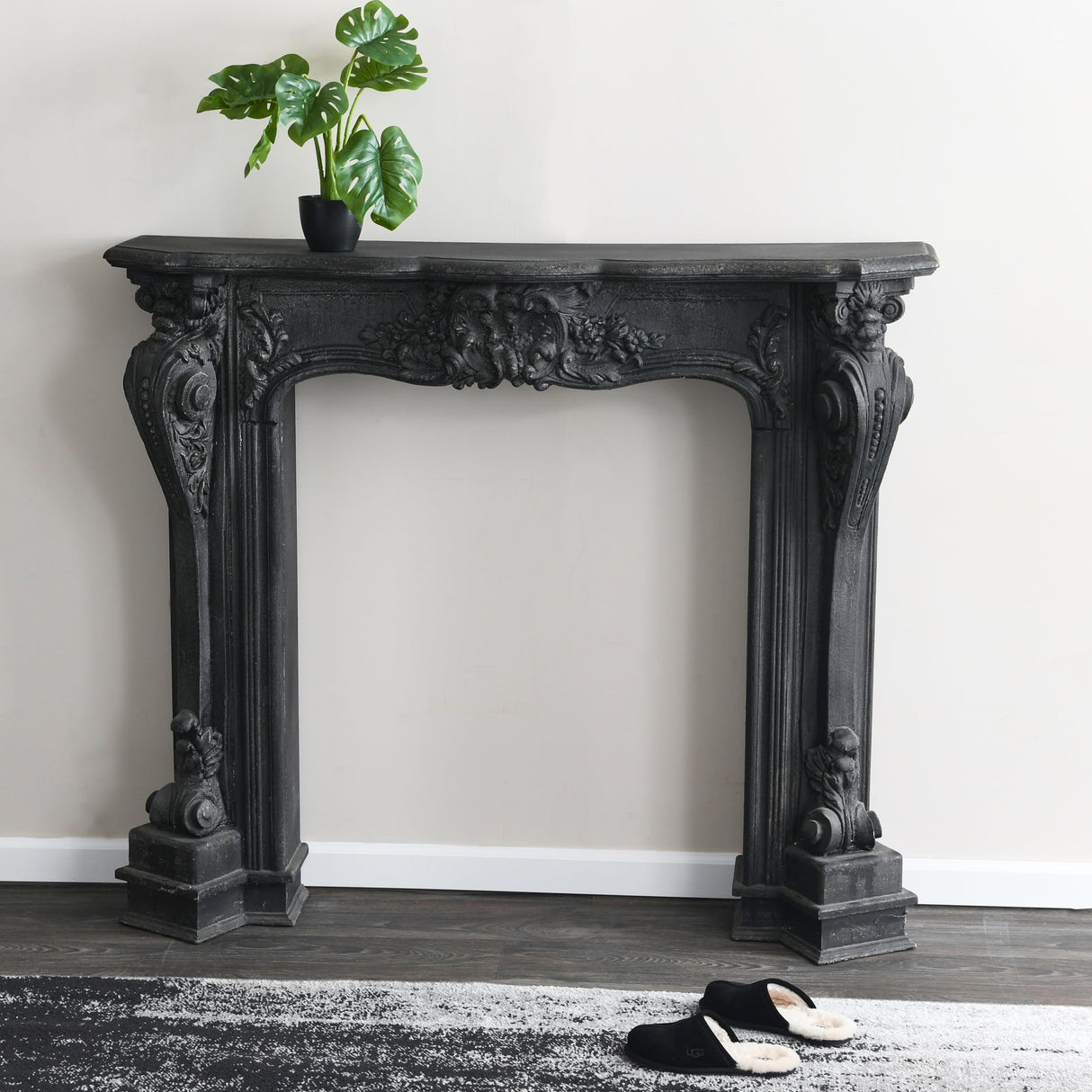 Creative Co-Op Decorative Wood Fireplace Mantel,Black Creative Co-Op