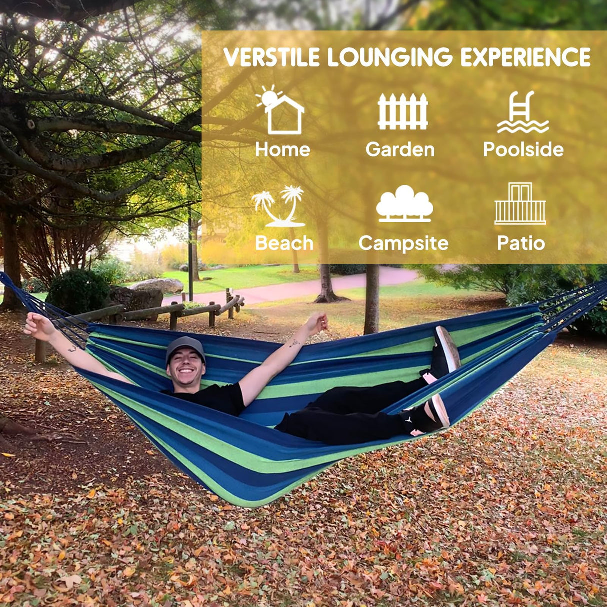 ANYOO Cotton Hammock Portable Camping Hammocks for Hanging Sturdy Garden Comfortable Fabric Hammock with Tree Straps Up to 660lbs with Travel Bag for Camping Outdoor/Indoor Patio Backyard ANYOO