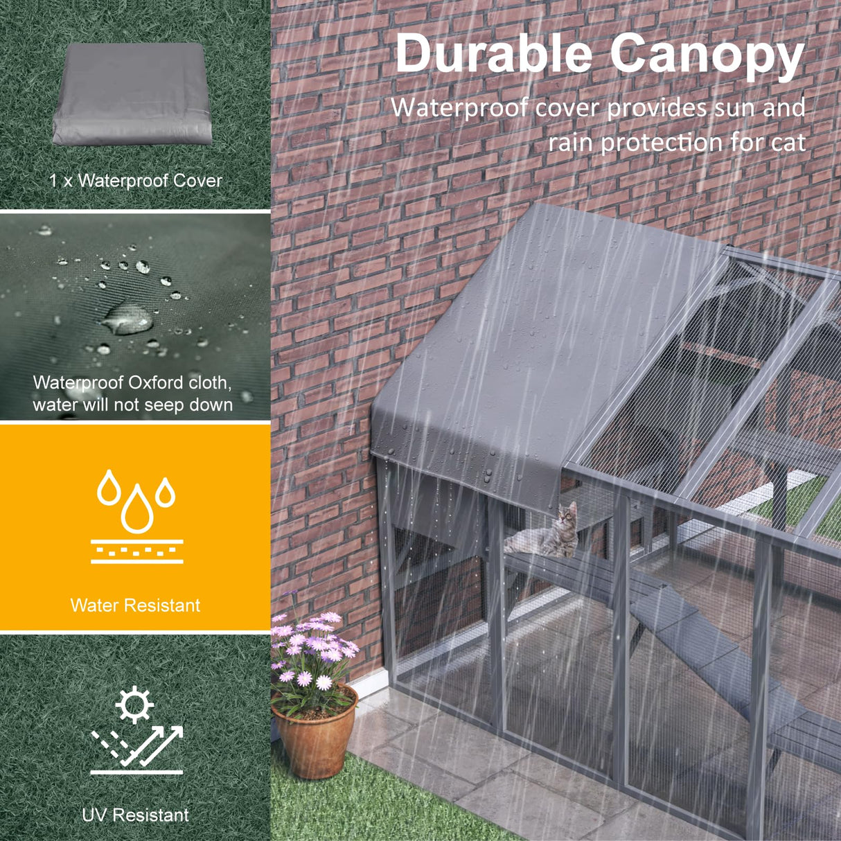 TIMHAKA Large Cat Catio, Catio Outdoor Cat Enclosure for Multiple Cats with 7 Platforms, 2 Resting Box and 2 Bridges, Wooden Feral Cat Shelter with Waterproof and UV Proof Canopy, 71 x 71 x 97 inch TIMHAKA