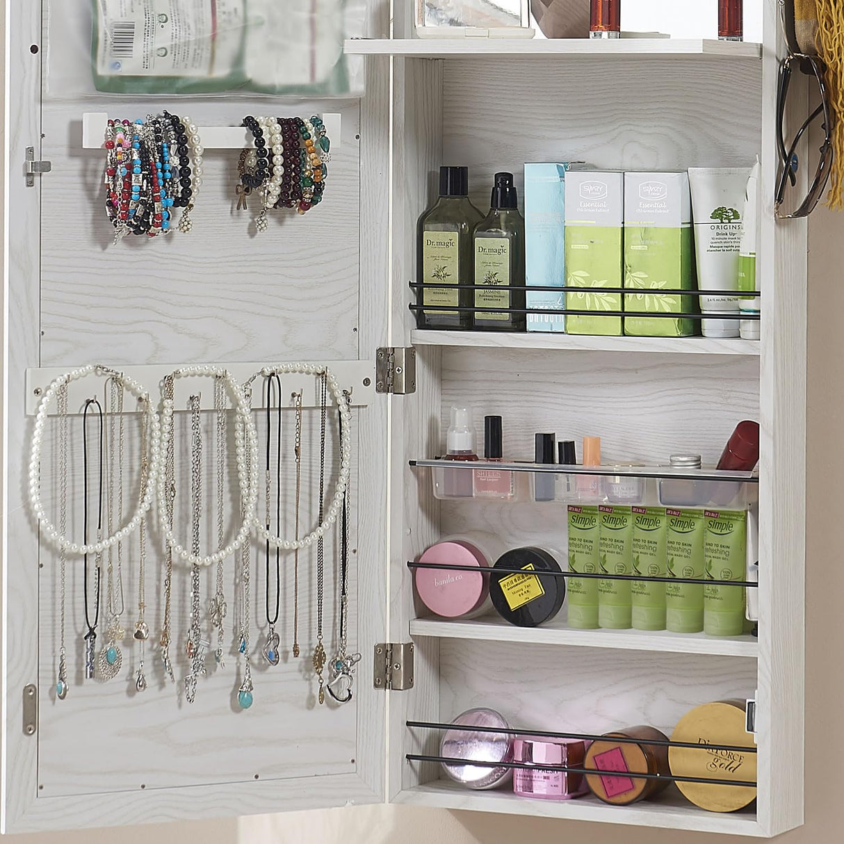 GISSAR Jewelry Mirror Armoire Wall Mount Over The Door Cabinet Storage Organizer Lockable Full Length Door Mirror(White) GISSAR