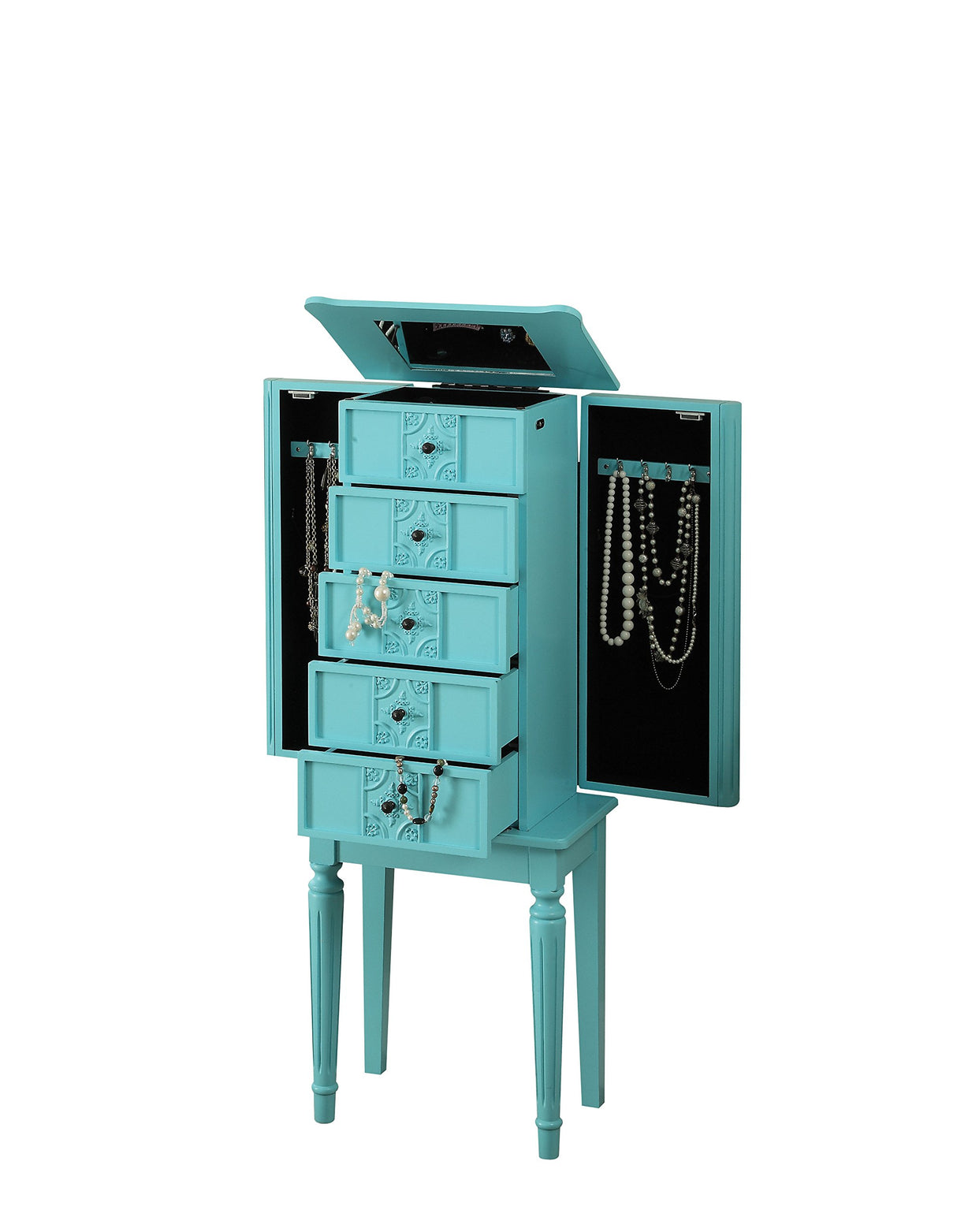Acme Tammy Wooden 4-Drawer Jewelry Armoire with Lift Top Mirror in Light Blue Acme