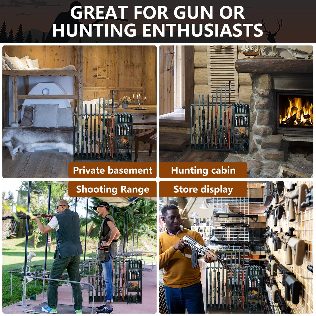 Semohop Gun Racks,Wooden Rifle Racks with Pistol Rack, Floor Standing Shotgun Rack Indoor, Gun Display Rack Rifle Storage Holder for Home or Garage Gun Storage - Holds up to 9 Long Guns and 8 Handguns Semohop