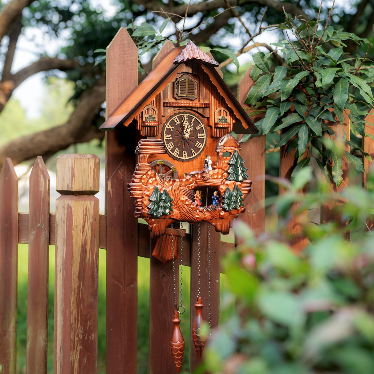 Ninefish Handcrafted Cuckoo Clock with Dancing Figures: A Wall-Mounted Cuckoo Clock for Your Home Decor to Add a Natural Countryside Touch and Perfectly Accent Your Living Space Ninefish