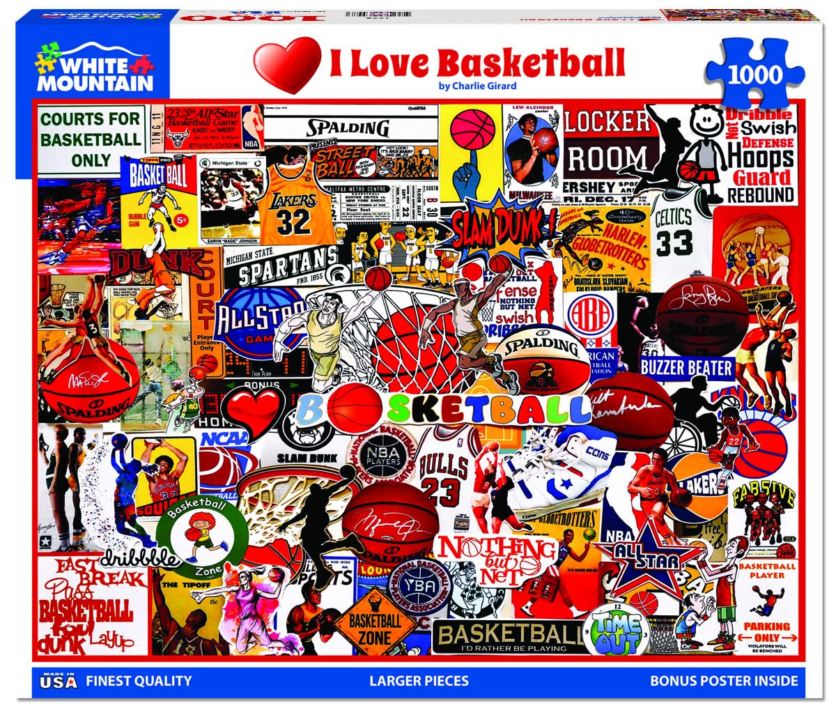White Mountain - I Love Basketball, 1000 Piece Jigsaw Puzzle, Basketball Puzzle, NBA White Mountain