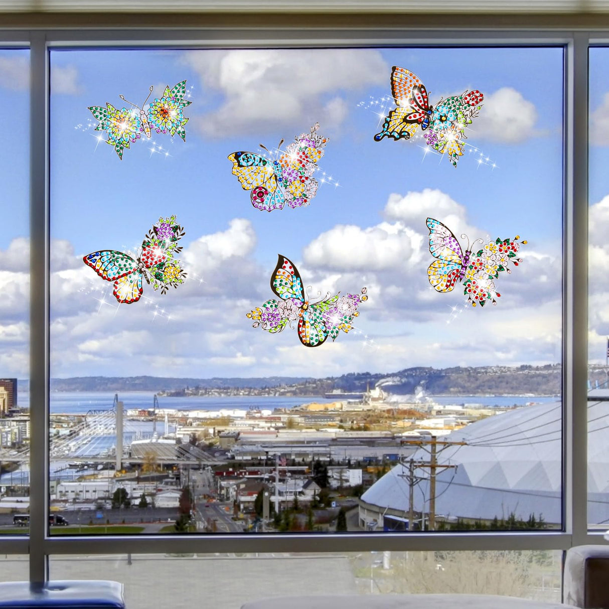 Lenwen 6 Pcs Diamond Art Stained Glass Window Clings Christmas Diamond Art Kits DIY Butterfly Window Stickers for Suncatchers Adults Crafts Home Wall Decor Gifts Lenwen