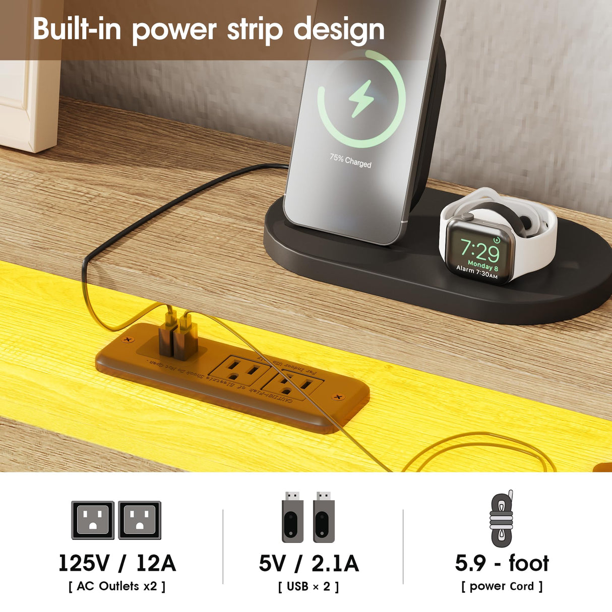 Maupvit Full Size Boho Bed Frame with Rattan Hidden Storage Headboard, LED Light and 4 Drawers, Charging Station, Metal Platform Bed, No Box Spring Needed,Brown Maupvit