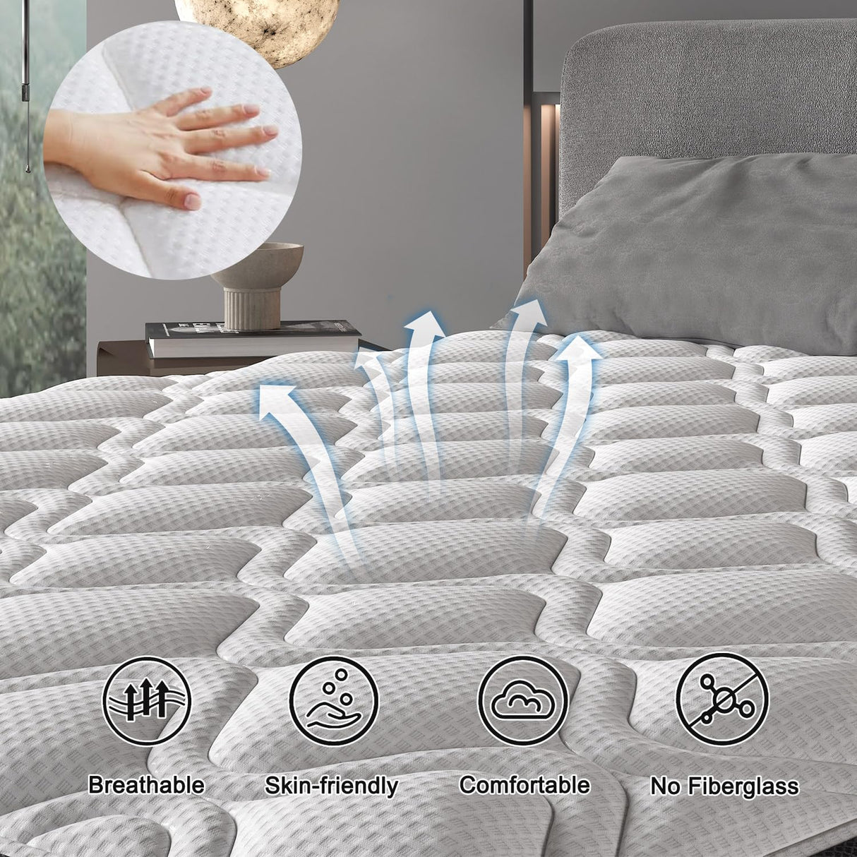 Queen Mattress, 14 Inch Hybrid Mattress in a Box with Individual Pocket Spring, Gel Memory Foam and Euro Top, Medium Firm Feel with Motion Isolation, Pressure Relief, Edge Support,Queen Size Black TEMESINE