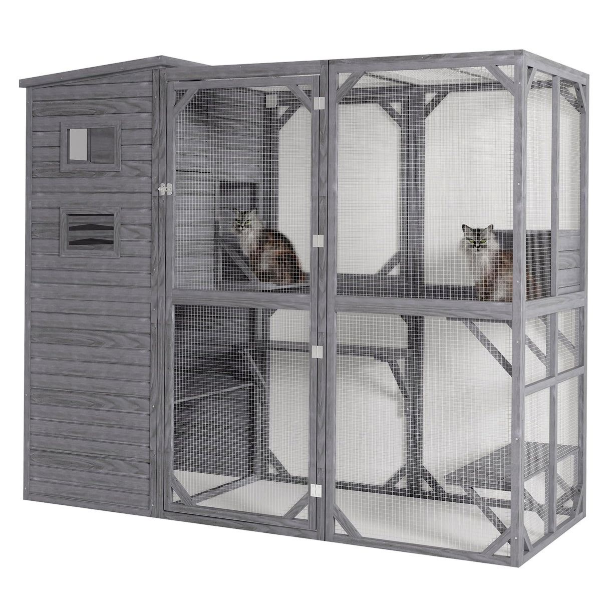 Mxsunh Large Catio Outdoor Cat Enclosure,Weatherproof Outdoor Cat House for Mulitiple Cats Play with 4 Platforms,5 Windows,Sunshine Roof,for Patio,77" L x 33.5" W x 70" H(Grey) MXSUNH