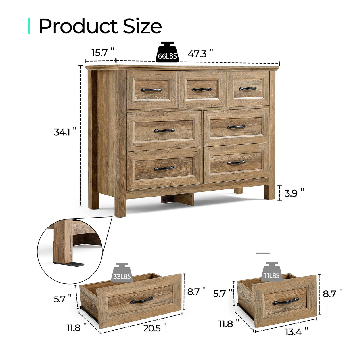 LINSY HOME 7 Drawers Dresser for Bedroom, Wood Bedroom Dresser Farmhouse Drawer Chest, Tall Dressers Organizer for Closet, Living Room, Hallway LINSY HOME