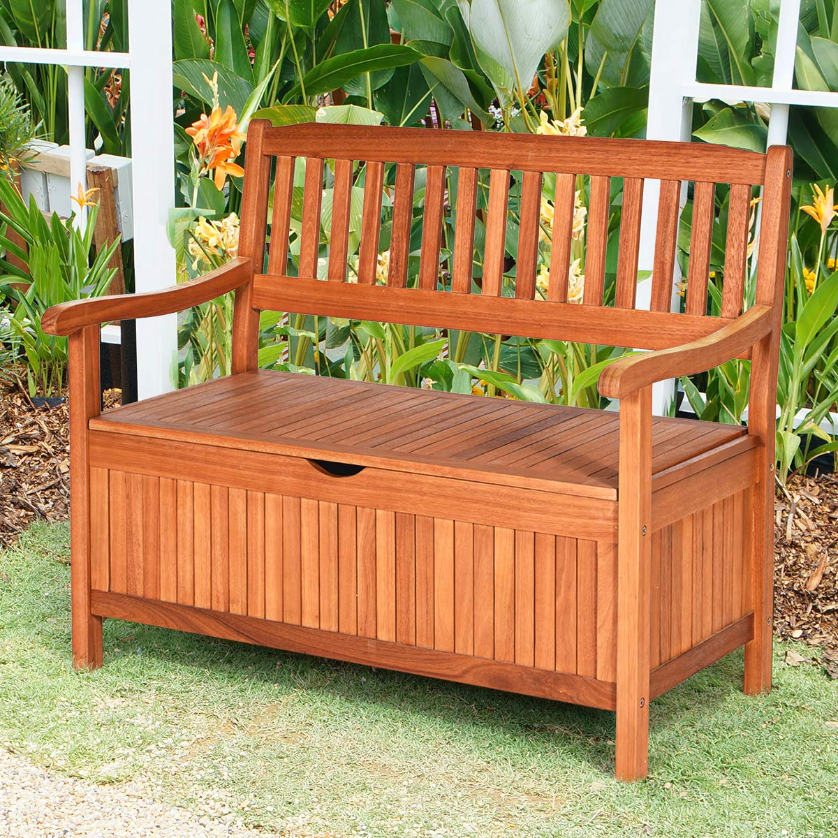 Toolsempire Outdoor Storage Bench, Wooden Bench with Storage, Removable Lining & Portable Handles, Patio Storage Bench Deck Bench for Outdoor, Garden, Balcony & Porch Toolsempire