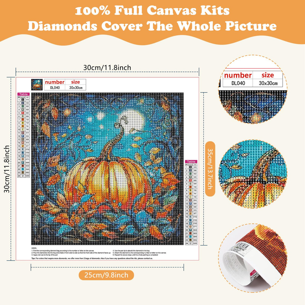SENQAO Halloween Diamond Art Painting Kits for Adults, 5D Fall Pumpkin Diamond Art Kits for Beginners, DIY Paint by Numbers with Full Drill Diamond Dots for Home Wall Art Decor Halloween 12x12inch SENQAO