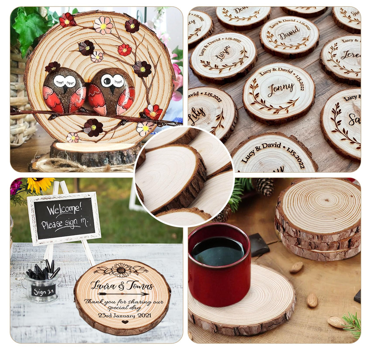 ilauke Wood Slices for Crafts, 17Pcs Unfinished Wood Slices for Centerpieces 5.1-5.5 Inch, Round Wooden Discs with Bark, Wood Pieces for Rustic DIY Crafts Wedding Decor Christmas Ornaments ilauke