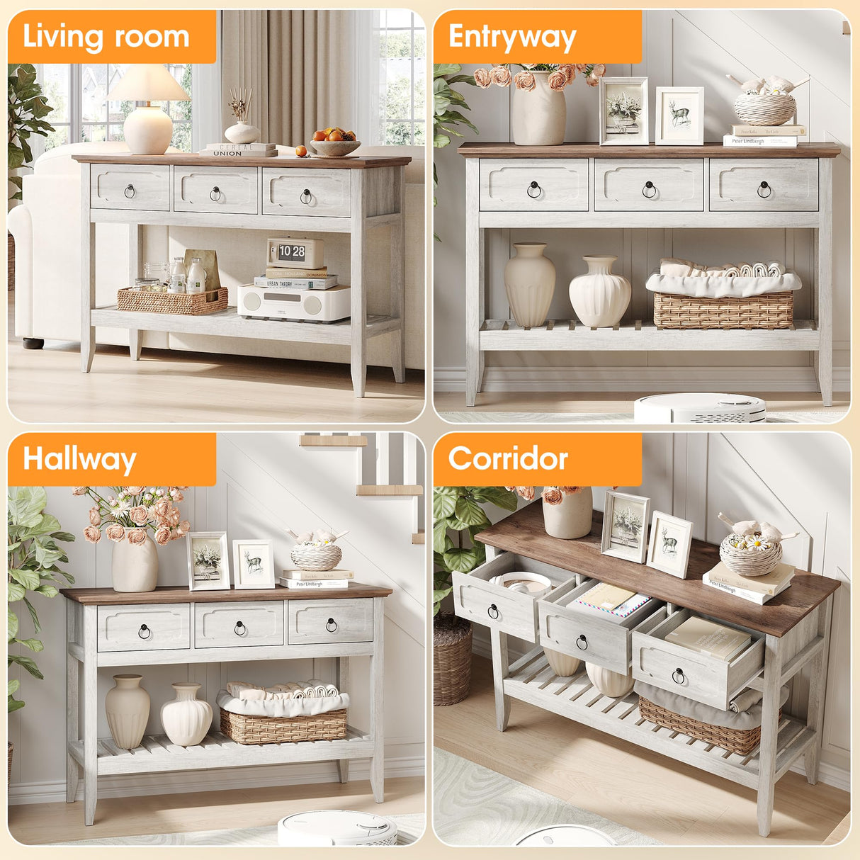 Maupvit Rustic Entryway Table with Large Storage Space, Farmhouse Feel Console Table for Entryway, Sturdy & Reliable Structure Sofa Table, Easy to Assemble Entry Table Maupvit