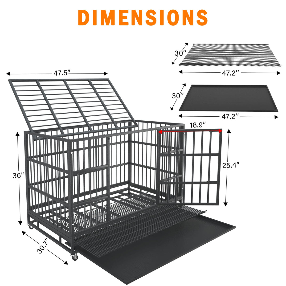 BOLDBONE 54/48/42/38 inch Heavy Duty Indestructible and Escape-Proof Dog Crate Cage Kennel for Large Dogs, High Anxiety Dog Crate with Removable Crate Trays, Wheels and Double Door, Extra Large XL XXL BOLDBONE